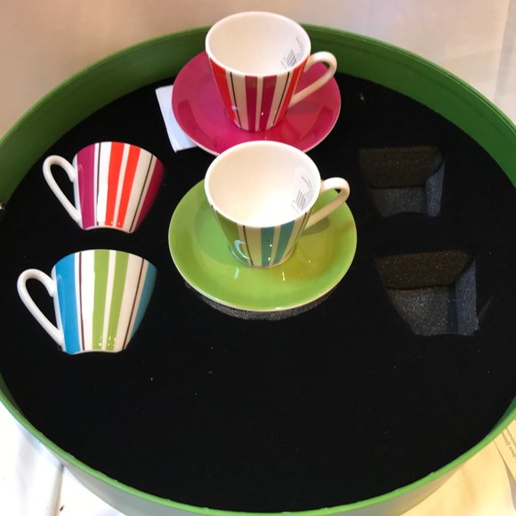 Kate Spade Collins Stripe   Demitasse Espresso Set - Picture 1 of 8
